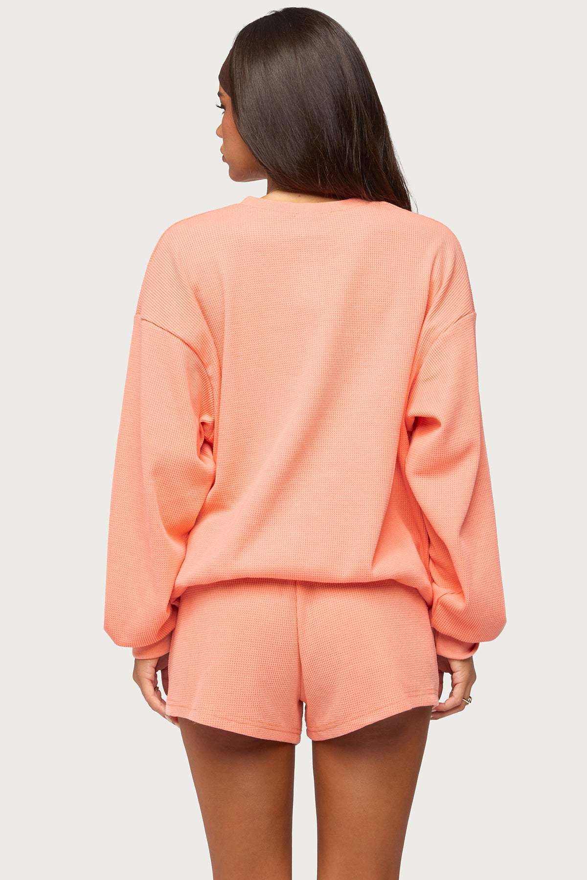 Baila Waffle Henley Top - ORANGE