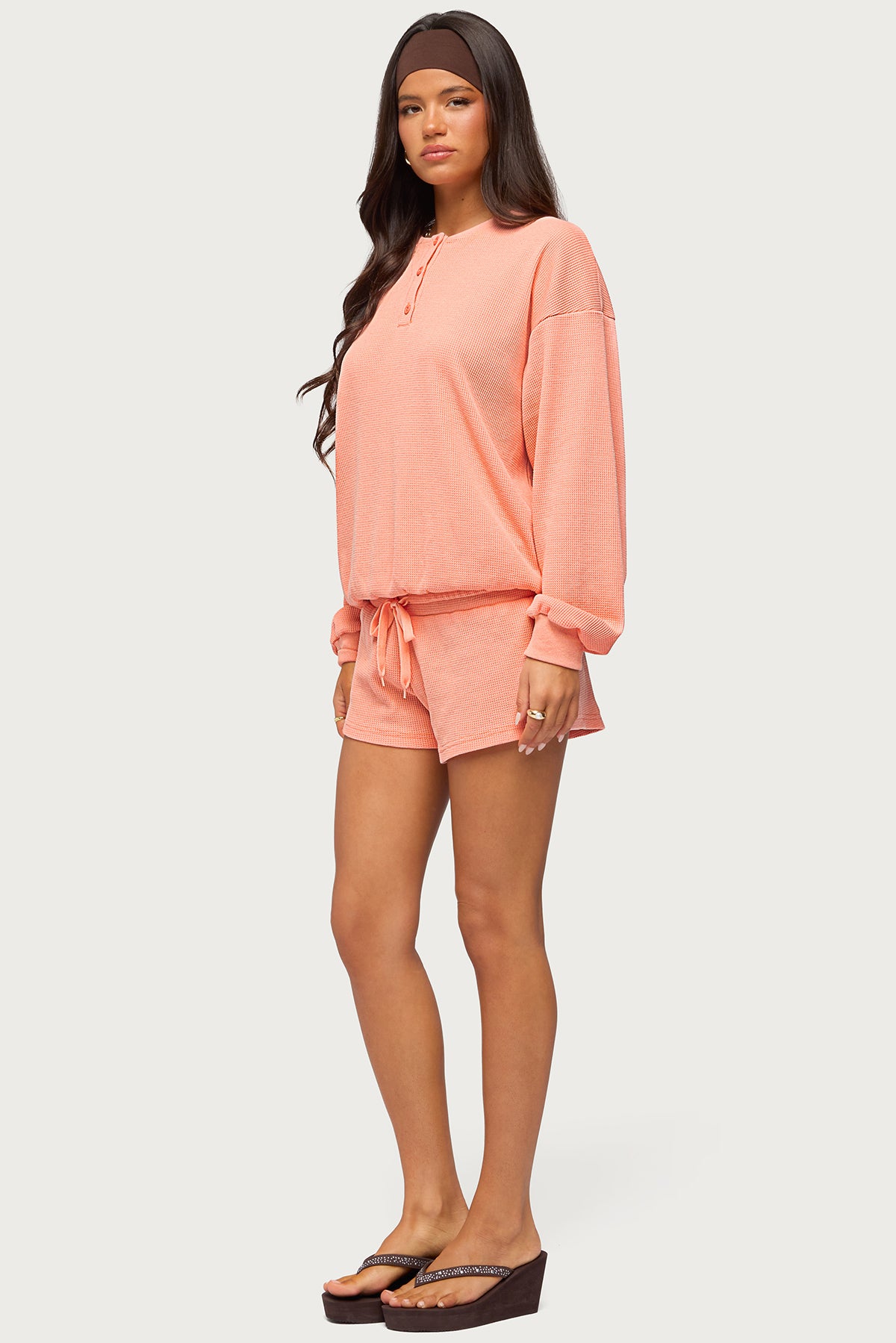 Baila Waffle Shorts - ORANGE