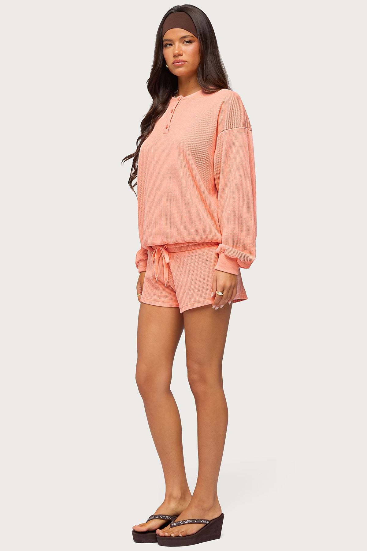 Baila Waffle Shorts - ORANGE