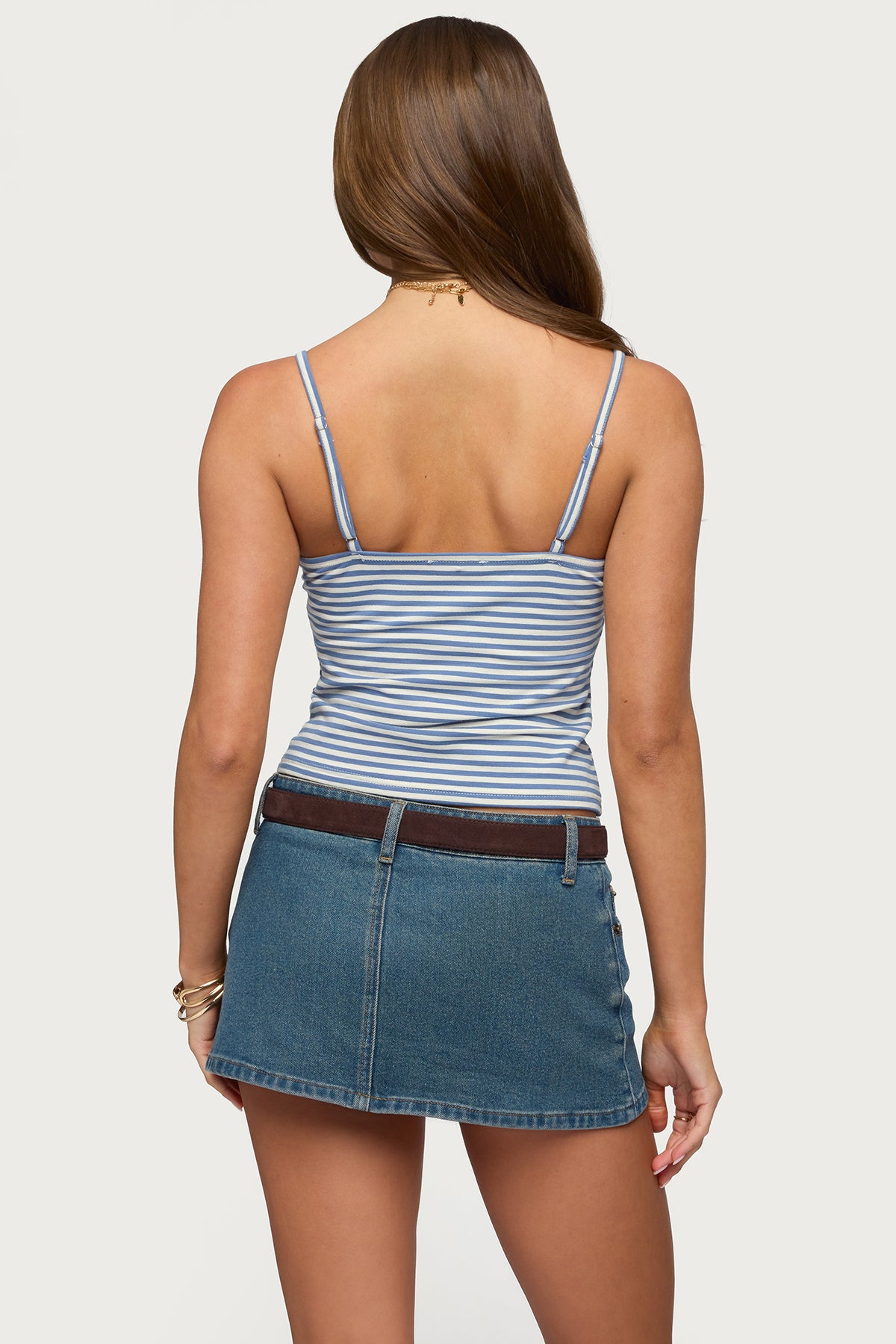Emilea  V Neck Striped Tank Top - BLUE-AND-WHITE
