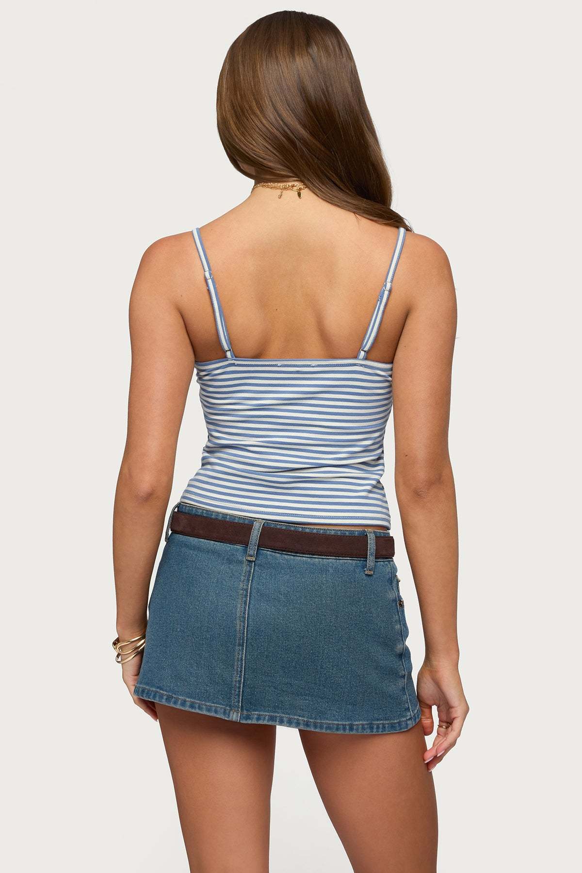 Emilea  V Neck Striped Tank Top - BLUE-AND-WHITE