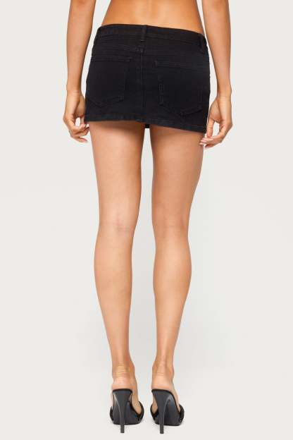 Seffie Low Rise Stretchy Denim Micro Skort - BLACK-WASHED