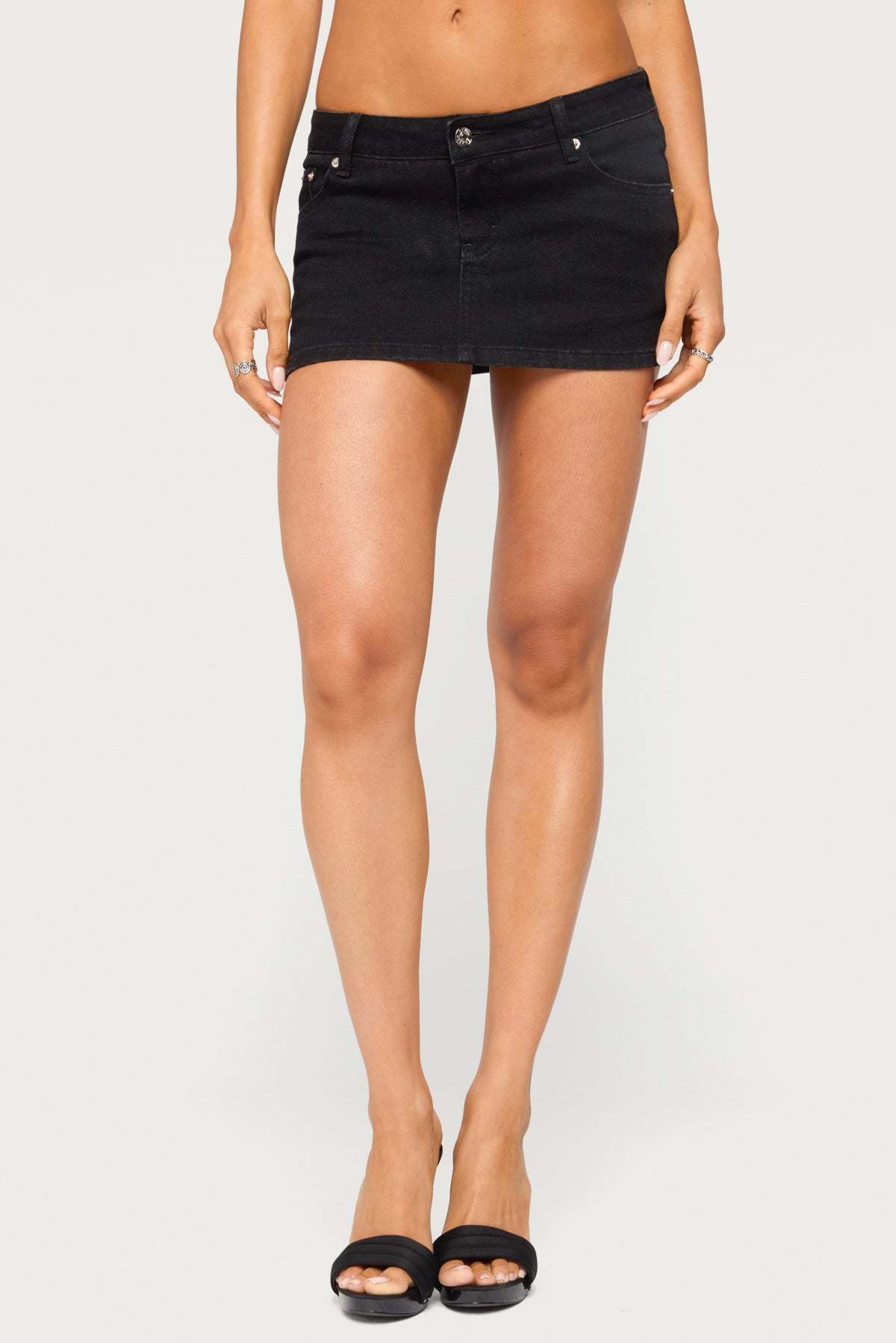 Seffie Low Rise Stretchy Denim Micro Skort - BLACK-WASHED
