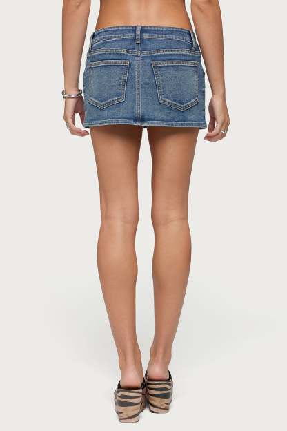 Seffie Low Rise Stretchy Denim Micro Skort - BLUE-WASHED