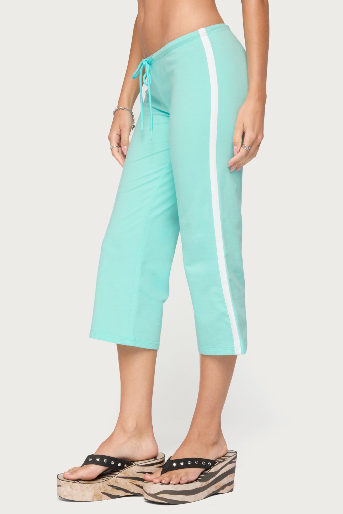 Milene Contrast French Terry Capri Pants - AQUA