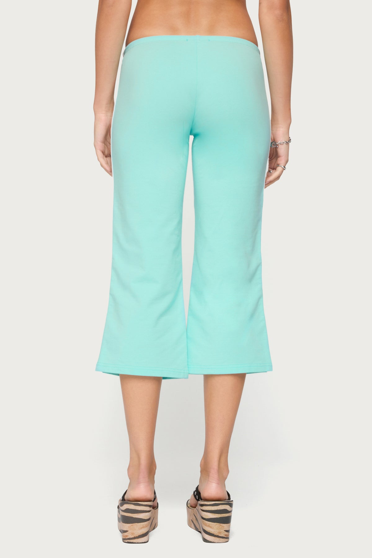 Milene Contrast French Terry Capri Pants - AQUA