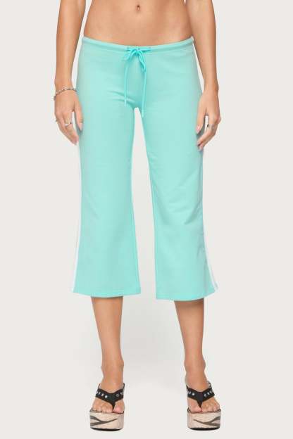 Milene Contrast French Terry Capri Pants - AQUA