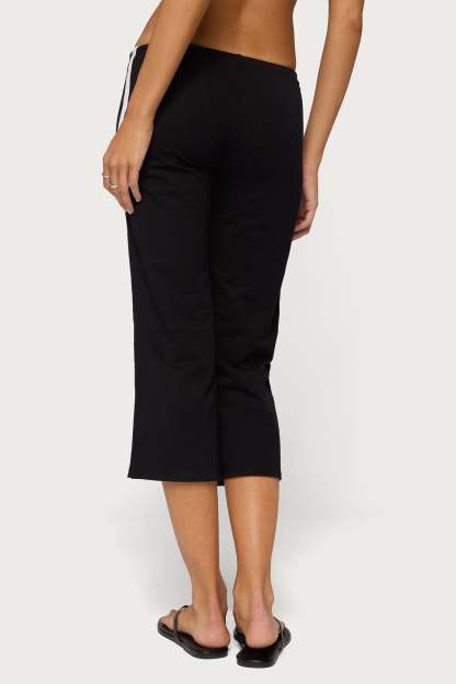 Milene Contrast French Terry Capri Pants - BLACK