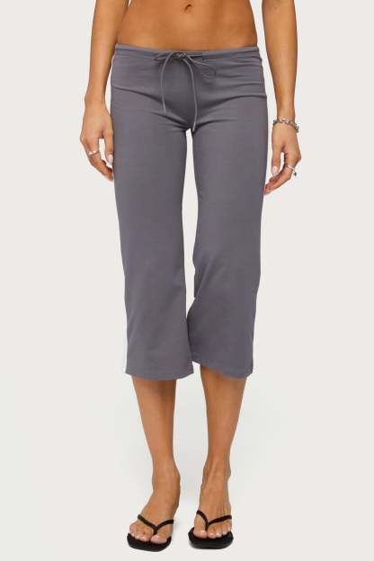 Milene Contrast French Terry Capri Pants - CHARCOAL
