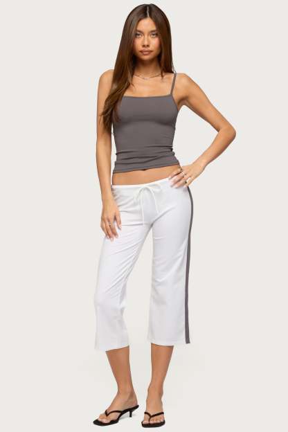 Milene Contrast French Terry Capri Pants - WHITE