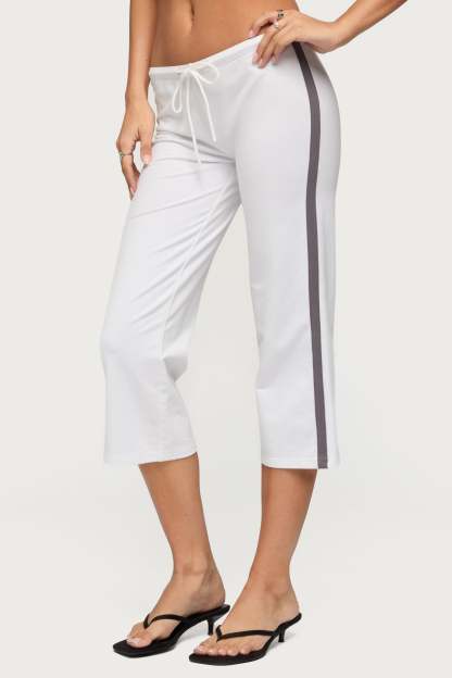 Milene Contrast French Terry Capri Pants - WHITE