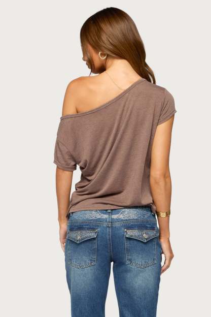 Amora Off Shoulder Sheer Top - BROWN