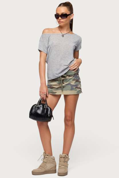 Amora Off Shoulder Sheer Top - GRAY-MELANGE