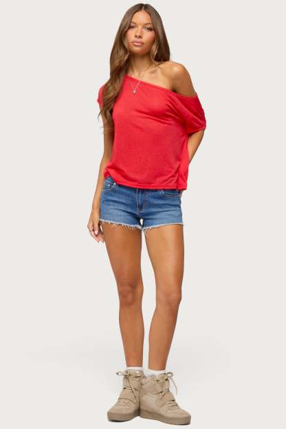 Amora Off Shoulder Sheer Top - RED
