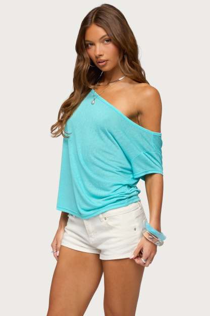 Amora Off Shoulder Sheer Top - TURQUOISE