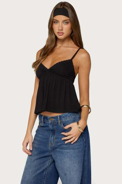 Belen Lacey Babydoll Top - BLACK