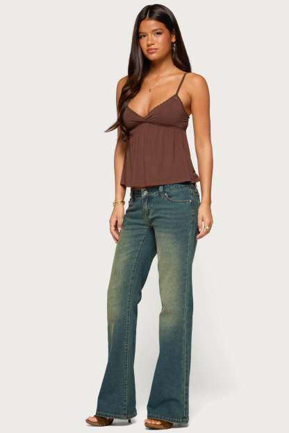 Belen Lacey Babydoll Top - BROWN