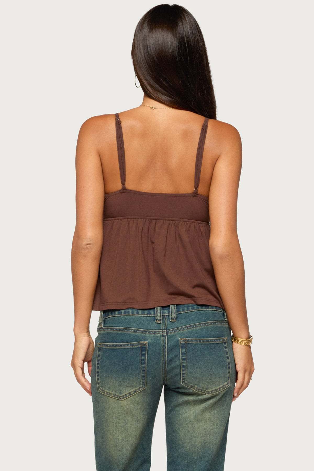 Belen Lacey Babydoll Top - BROWN