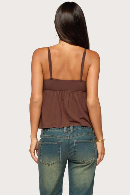 Belen Lacey Babydoll Top - BROWN