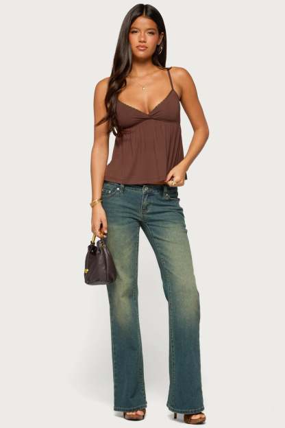 Belen Lacey Babydoll Top - BROWN