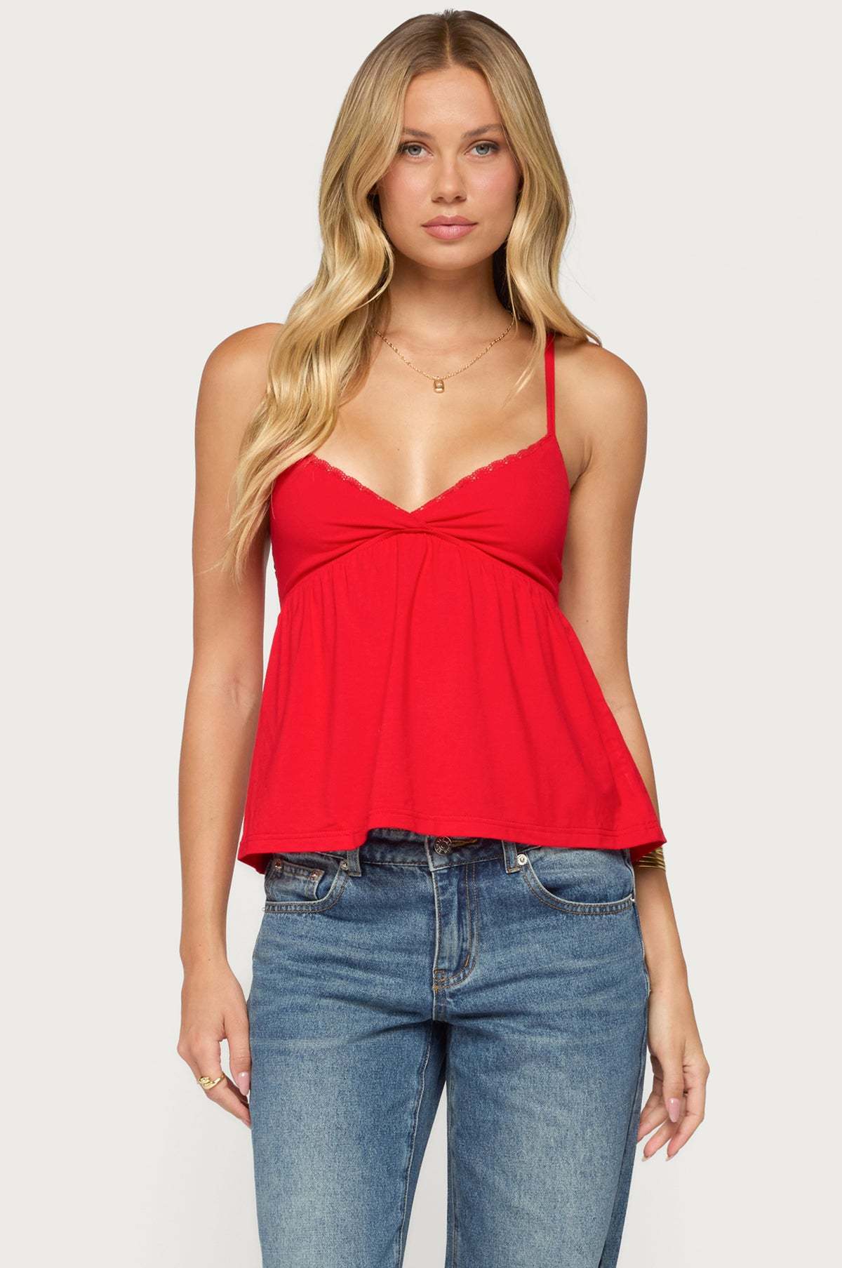 Belen Lacey Babydoll Top - RED