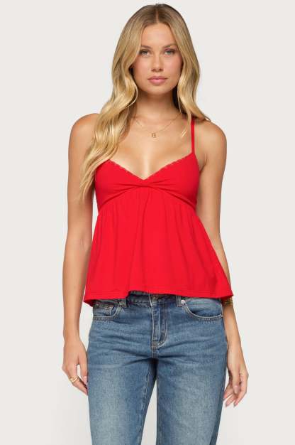 Belen Lacey Babydoll Top - RED