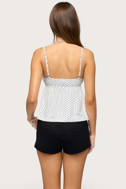 Belen Lacey Babydoll Top - WHITE-AND-BLACK