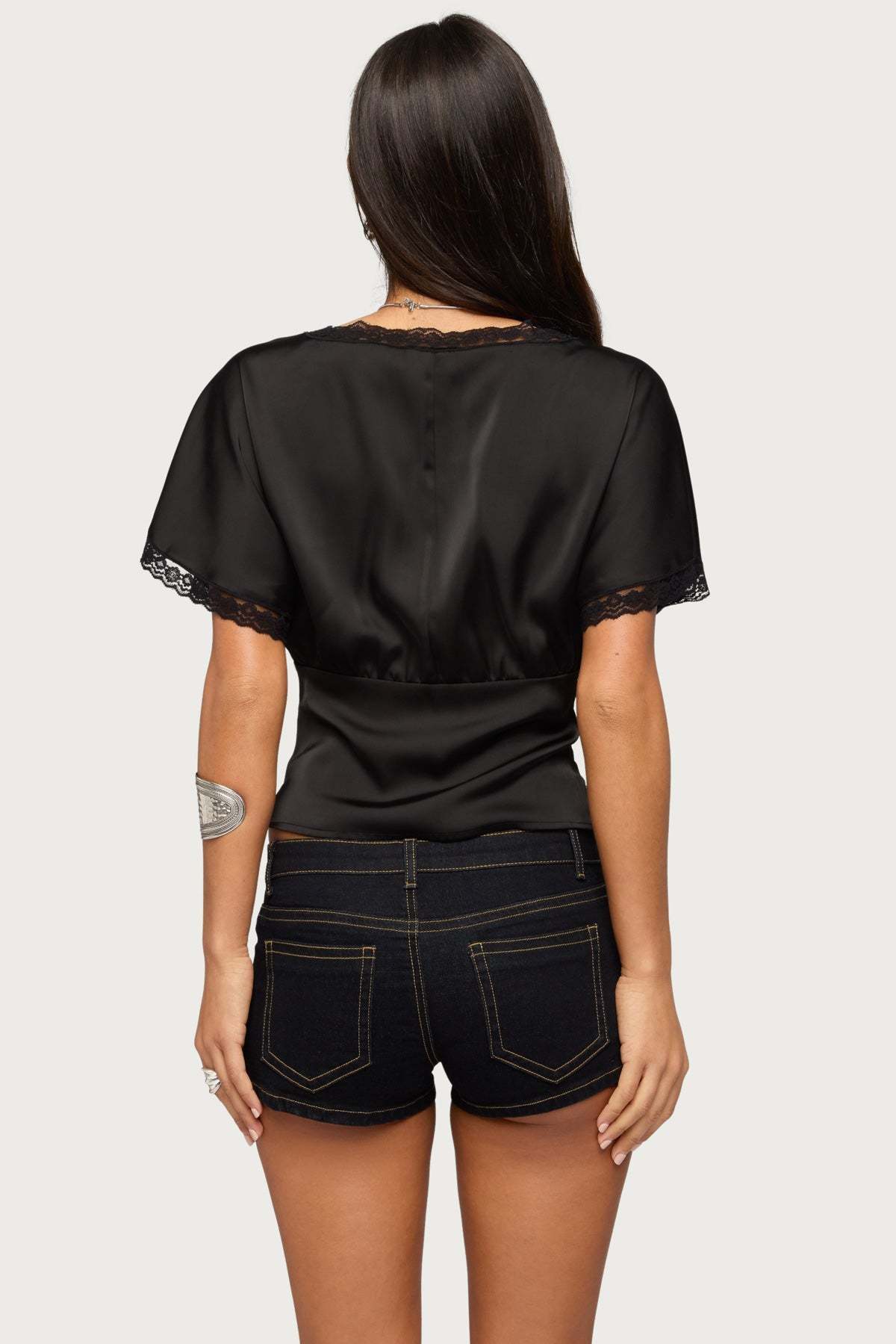 Ihara Lacey Cinched Waist Top - BLACK
