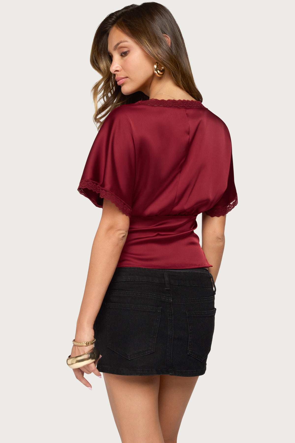 Ihara Lacey Cinched Waist Top - RED