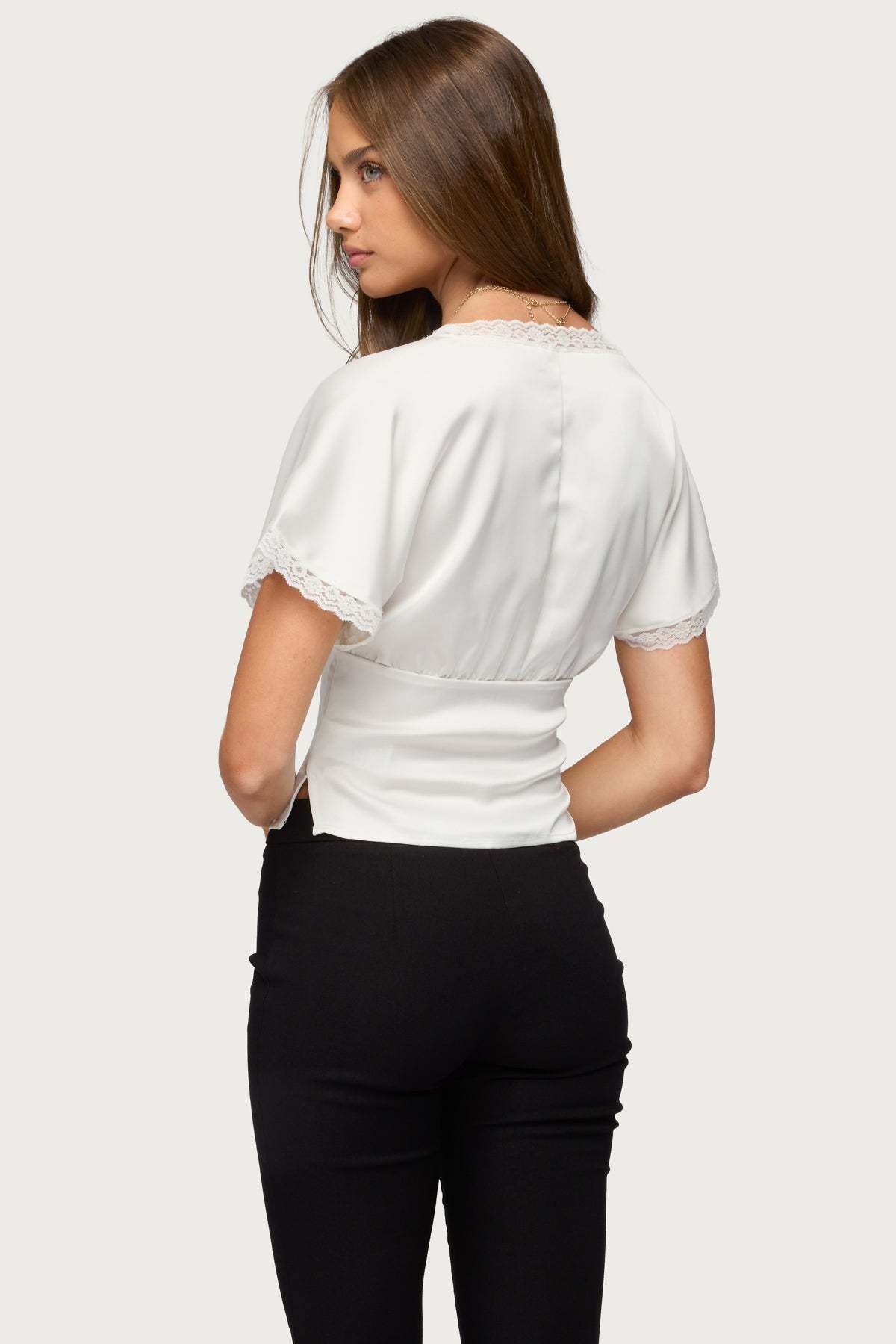Ihara Lacey Cinched Waist Top - WHITE