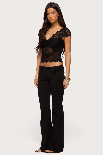 Elza Scalloped Sheer Lace Top - BLACK
