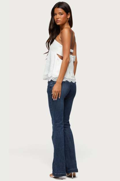 Netta Lacey Strapless Satin Effect Top - WHITE