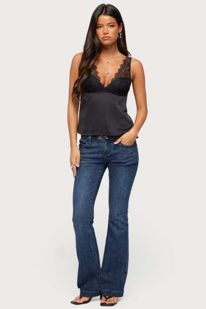Vikkey Lacey Satin Effect Tank Top - BLACK