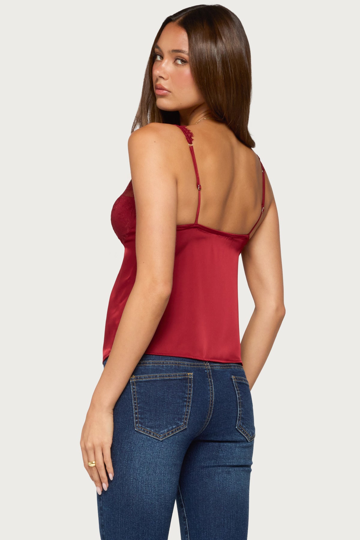 Vikkey Lacey Satin Effect Tank Top - DARK-RED