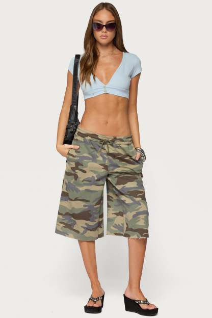 Cecey Button Up Crop Top - LIGHT-BLUE