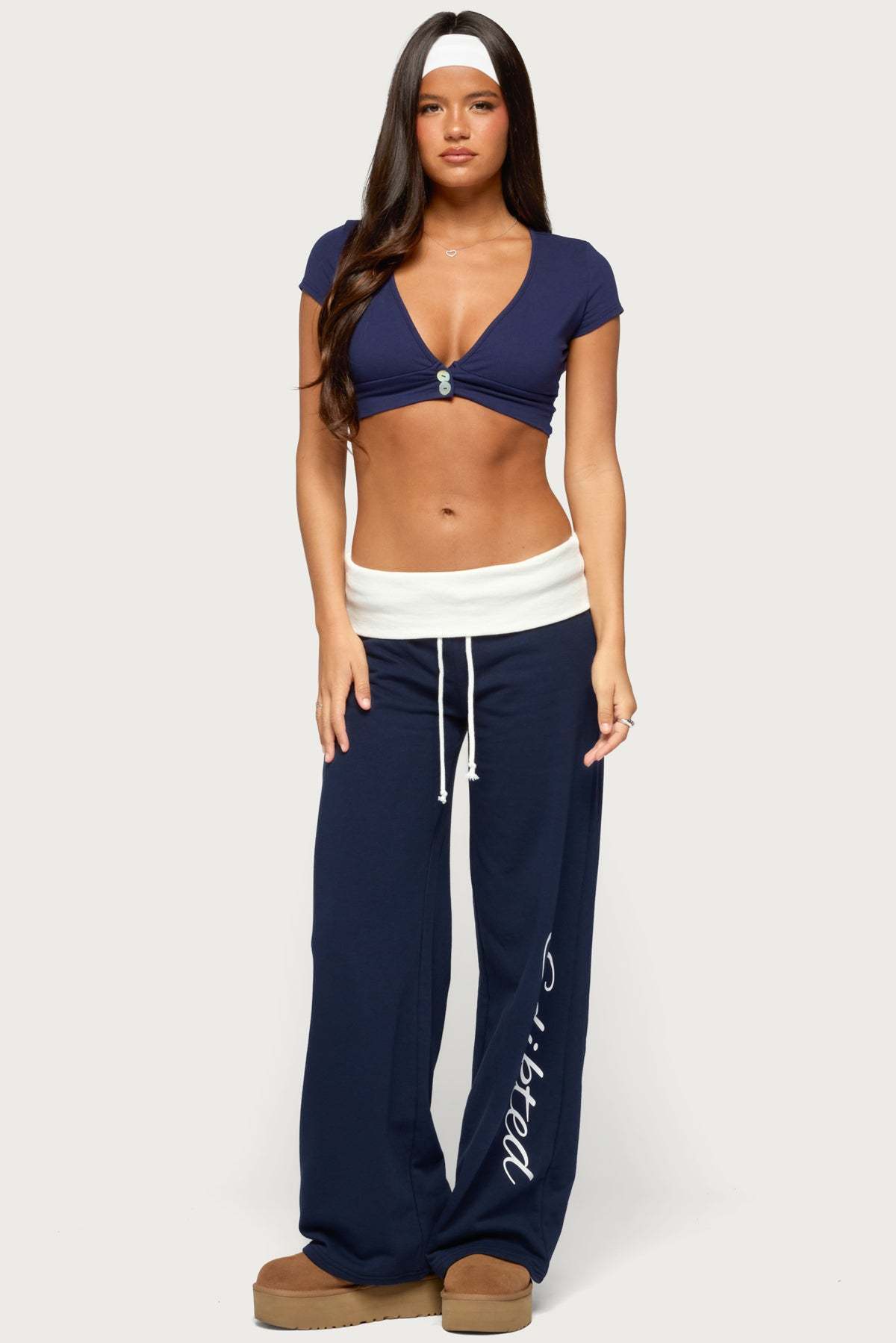 Cecey Button Up Crop Top - NAVY