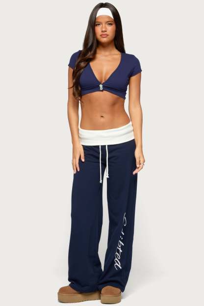 Cecey Button Up Crop Top - NAVY