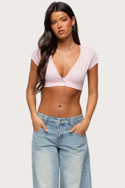 Cecey Button Up Crop Top - PINK