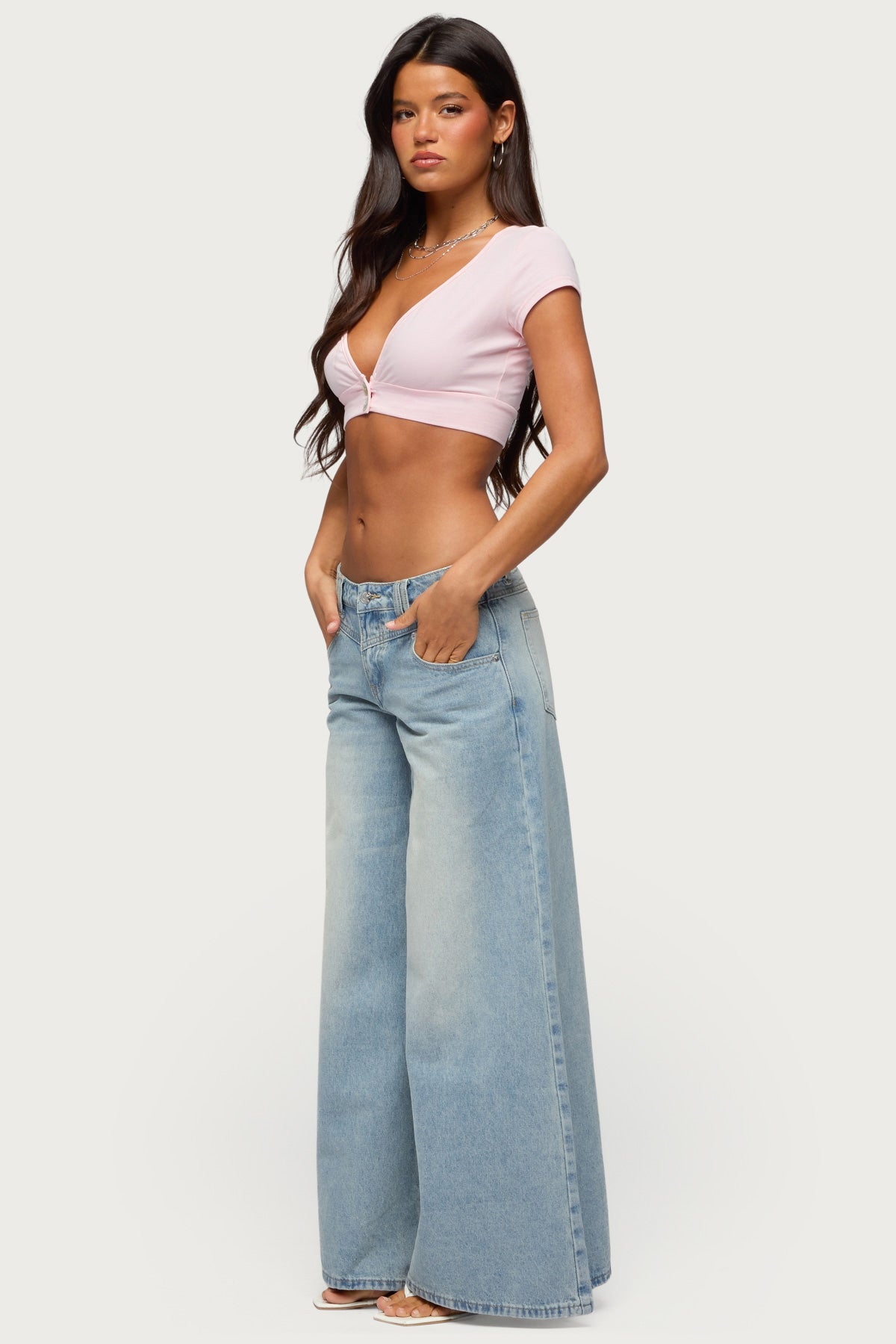 Cecey Button Up Crop Top - PINK