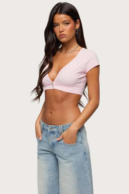 Cecey Button Up Crop Top - PINK
