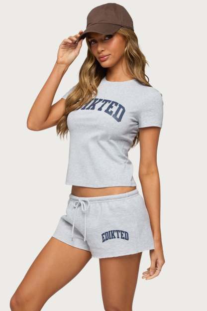 Sporty Babe Edikted T Shirt - GRAY-MELANGE