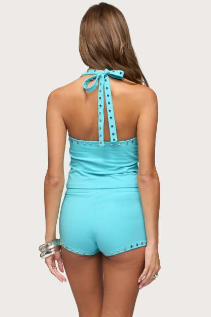 Ariadna Studded Halter Top - TURQUOISE