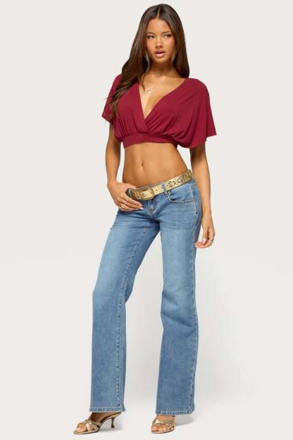 Candela V Neck Crop Top - BURGUNDY