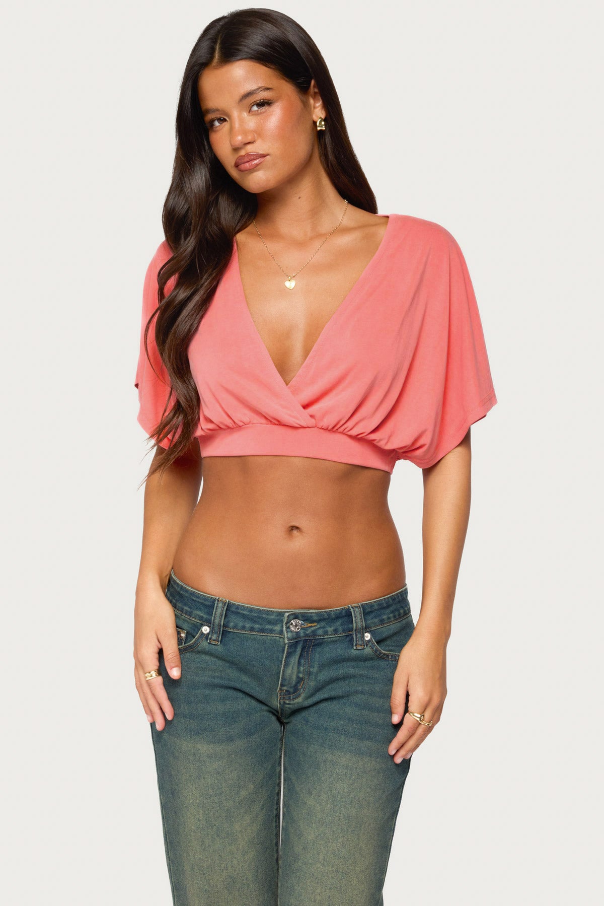 Candela V Neck Crop Top - CORAL