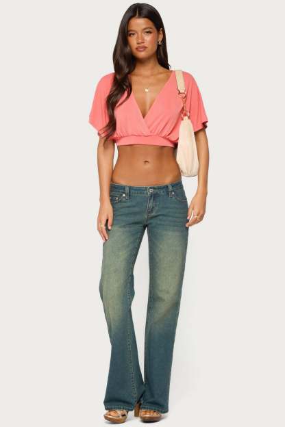 Candela V Neck Crop Top - CORAL