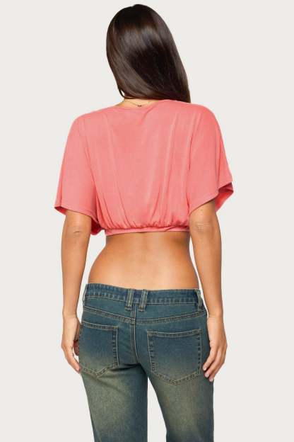 Candela V Neck Crop Top - CORAL