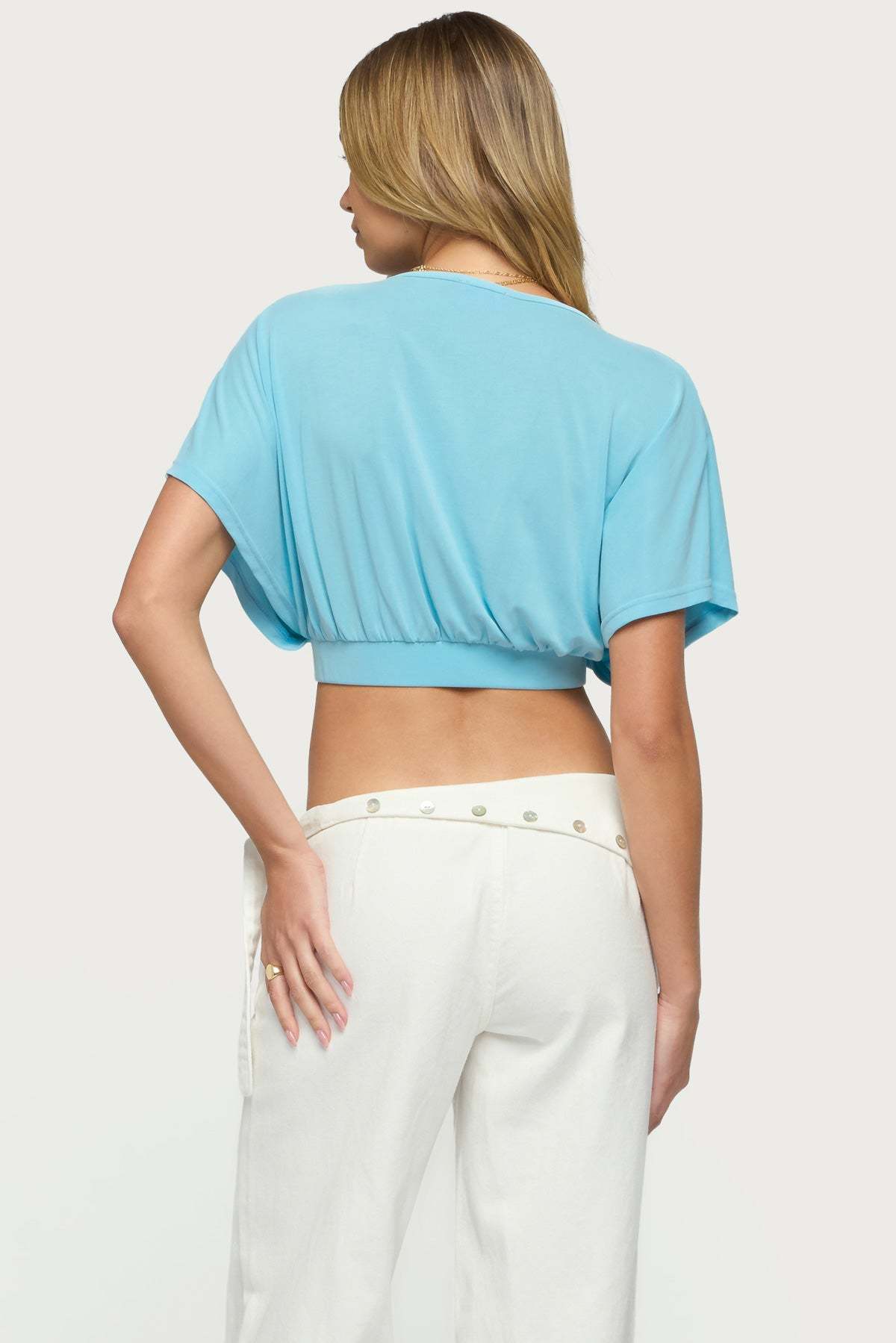 Candela V Neck Crop Top - LIGHT-BLUE