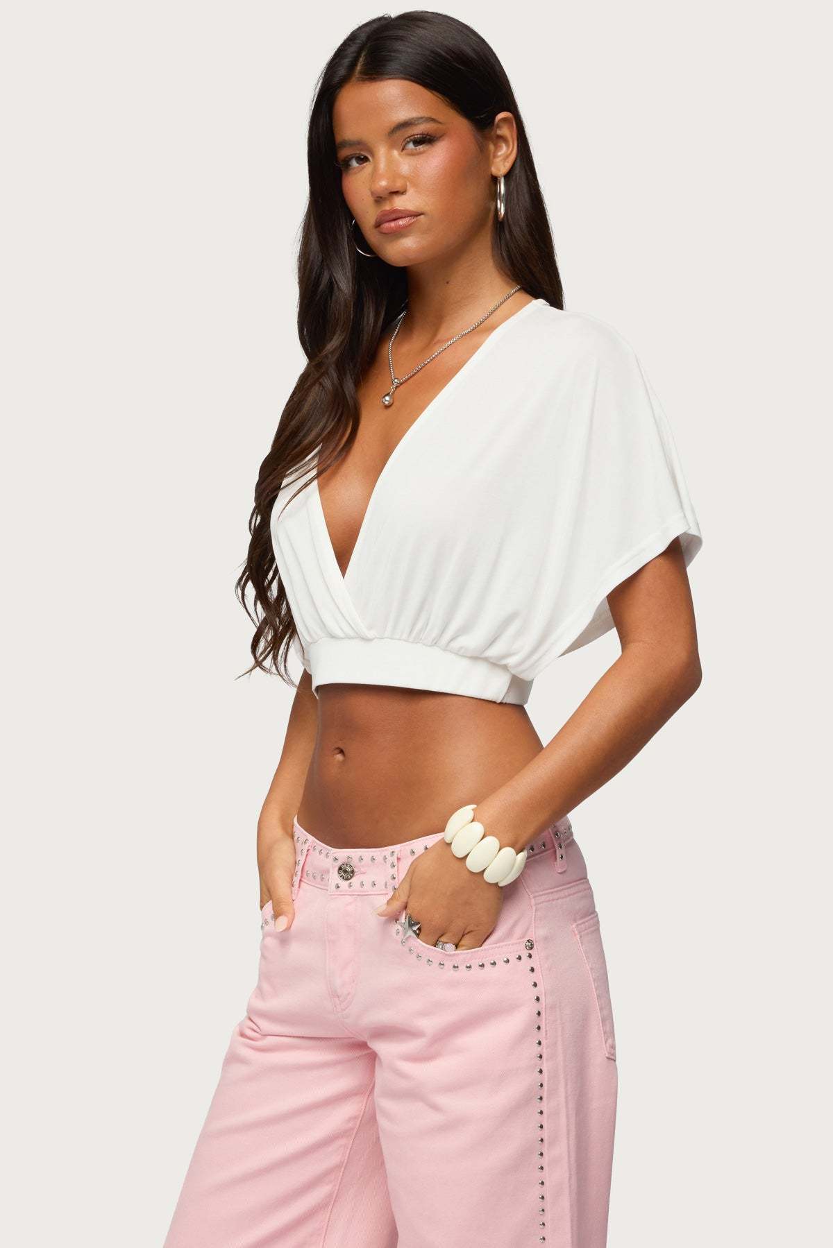 Candela V Neck Crop Top - CREAM