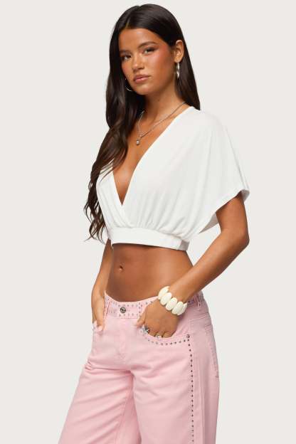 Candela V Neck Crop Top - CREAM
