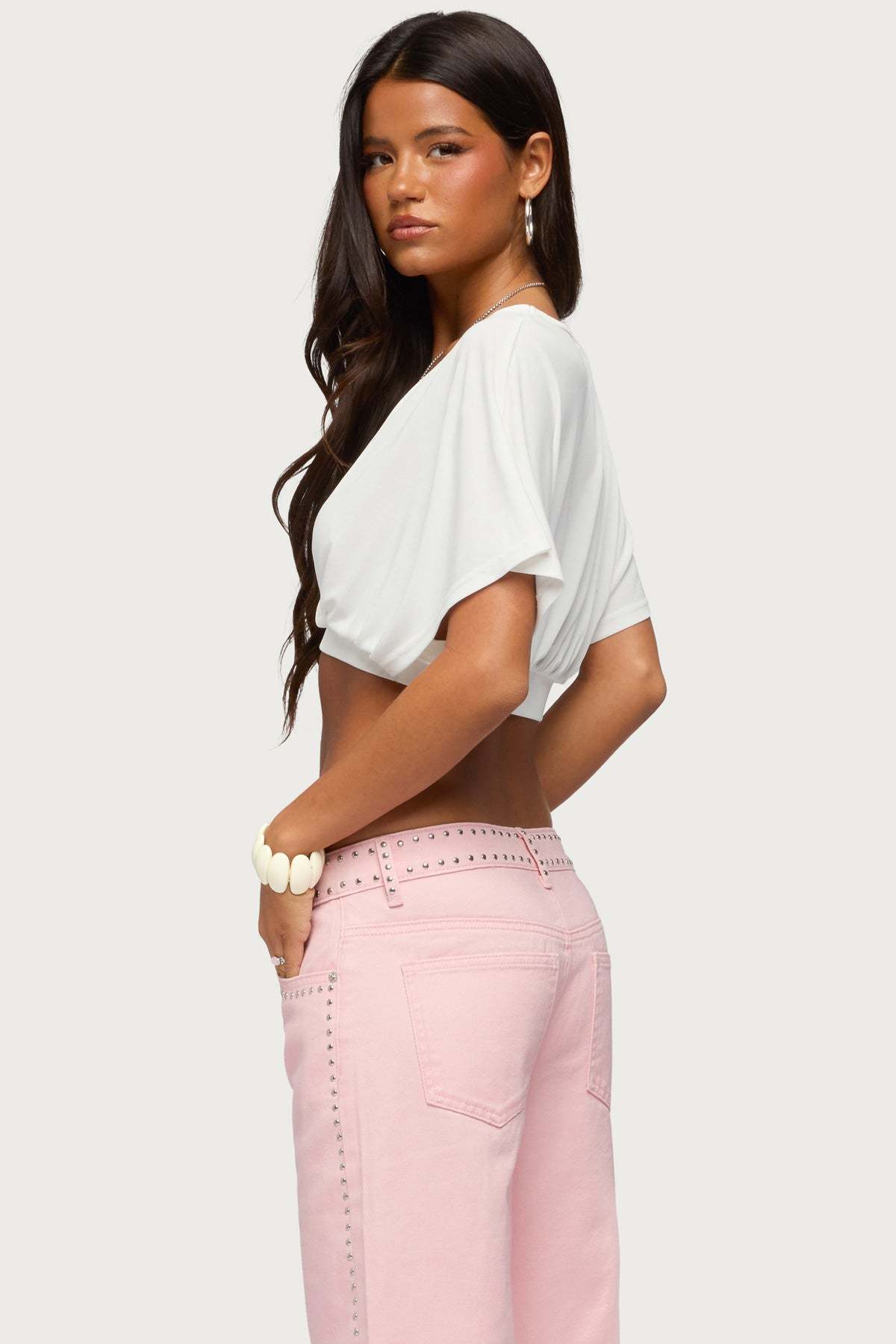 Candela V Neck Crop Top - CREAM